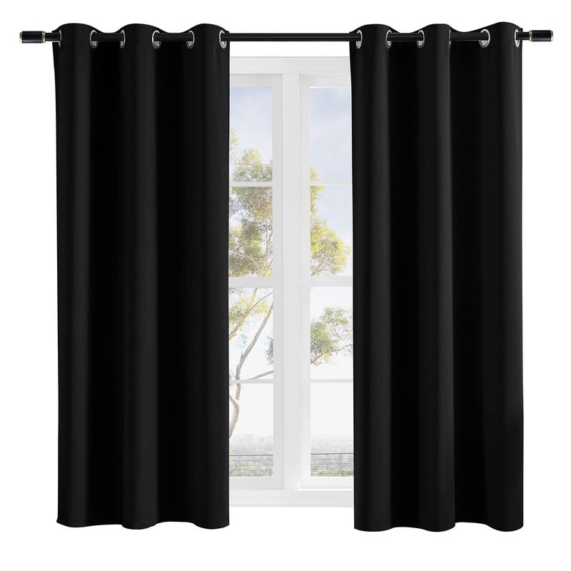 Rutterllow Room Darkening Blackout Curtains for Bedroom 2 Panel,Grommet Top(42x63 Inch, Black) - Image 1
